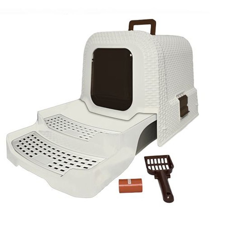 Cats * | Iconic Pet Kittyklean Litter Box With Rattan Finish 52497 Cat Litter