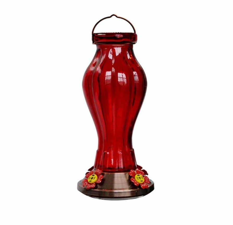 Backyard Birds & Wildlife * | Bird'S Cafe Red Ribbed Glass Hummingbird Feeder Hb-0778-3