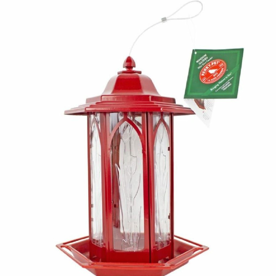 Backyard Birds & Wildlife * | Perky Pet Perky-Pet Red Metal Window Gazebo Gaz02 Wild Bird Feeders