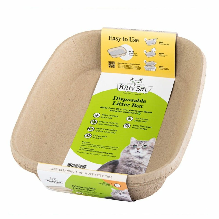 Cats * | Kitty Sift Disposable Litter Box Pack Of 3, Size Large Ksr-Lb-L3 Litter Boxes & Accessories