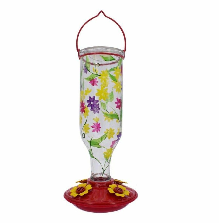 Backyard Birds & Wildlife * | Bird'S Cafe Hand Painted Flower Glass Bottle Hummingbird Feeder Hb-0423L2-A