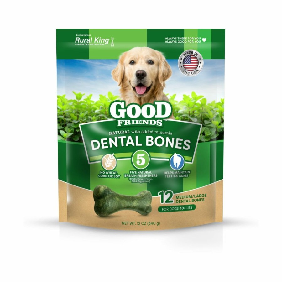 Dogs * | Good Friends Natural Dental Bones For Dogs Medium/Large Sized, 12Oz. Pouch Dog Treats