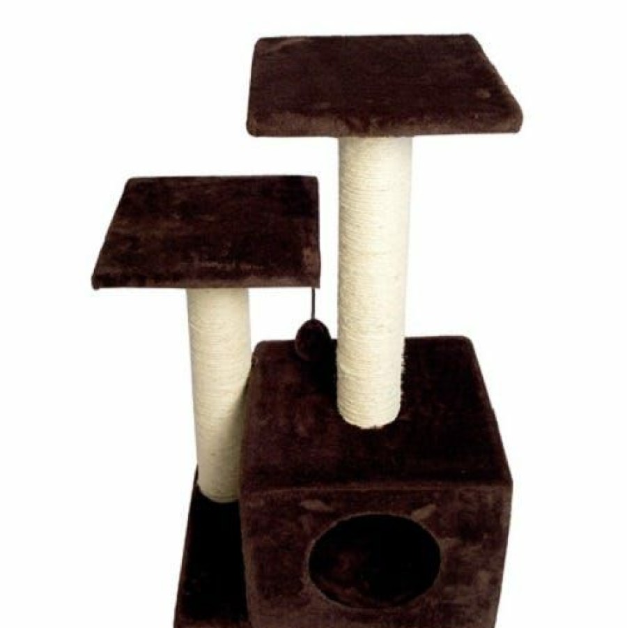 Dogs * | Iconic Pet Sisal Scratching Tree With Square Cave And Two Posts, Brown 51517 Dog Houses & Kennels