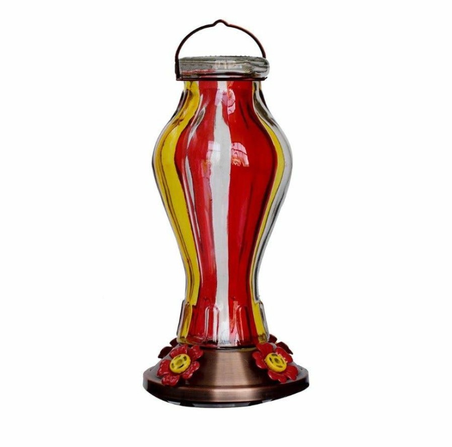 Backyard Birds & Wildlife * | Bird'S Cafe Red & Yellow Ribbed Glass Hummingbird Feeder Hb-0778A-2