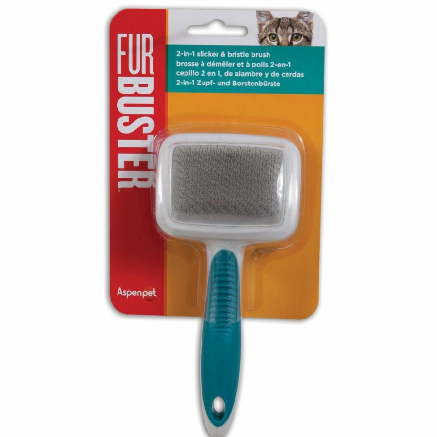 Dogs * | Aspen Furbuster Cat 2-In-1 Slicker/Bristle Brush 89805 Coat & Skin Care